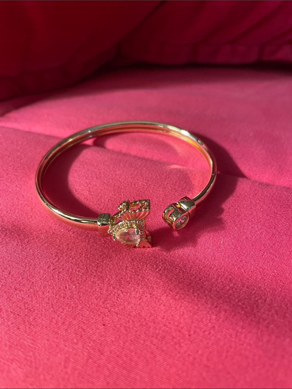 Gold-Tone Pink Crystal Open Cuff Bracelet - Women Jewelry